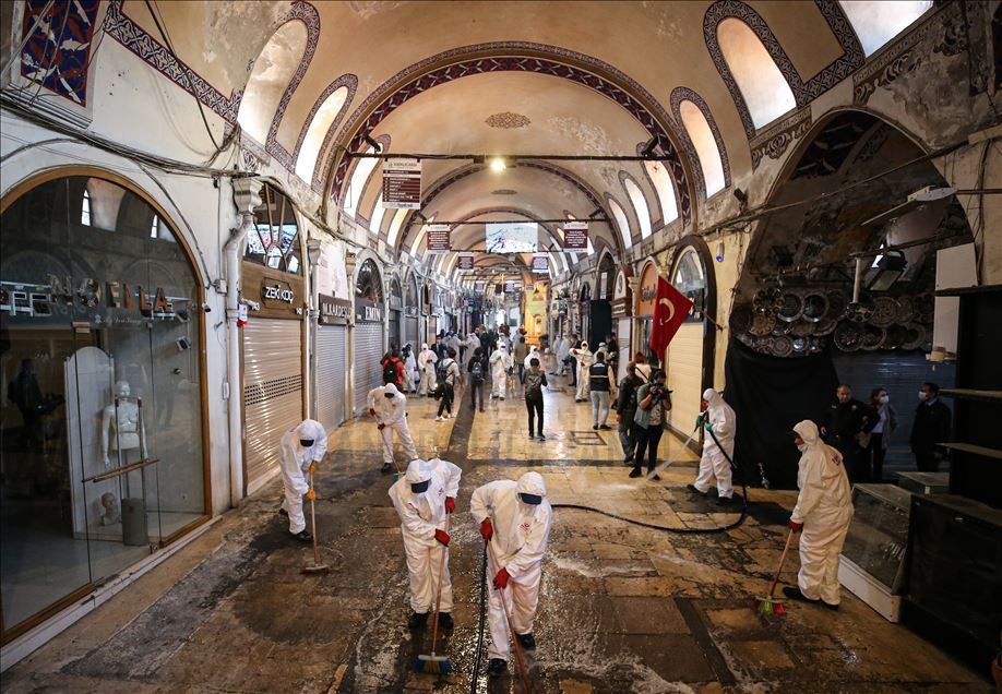 Disinfection works at Grand Bazaar in Istanbul