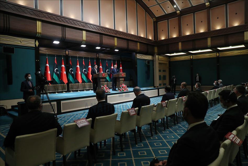 نشست خبری مشترک رئیس جمهور ترکیه با نخست وزیر لیبی در آنکارا