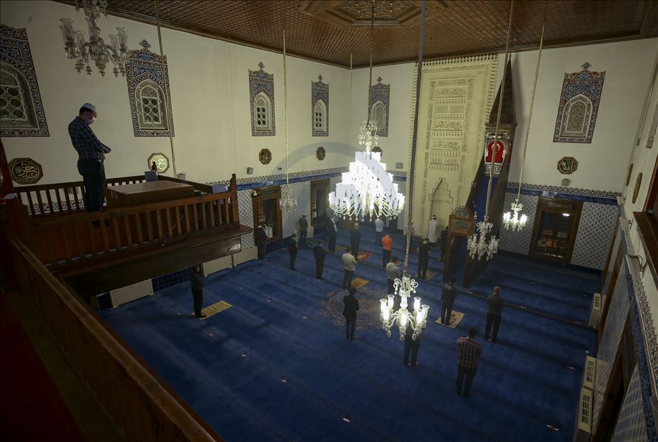First dawn prayer in Haci Bayram Veli Mosque after COVID-19 restrictions eased