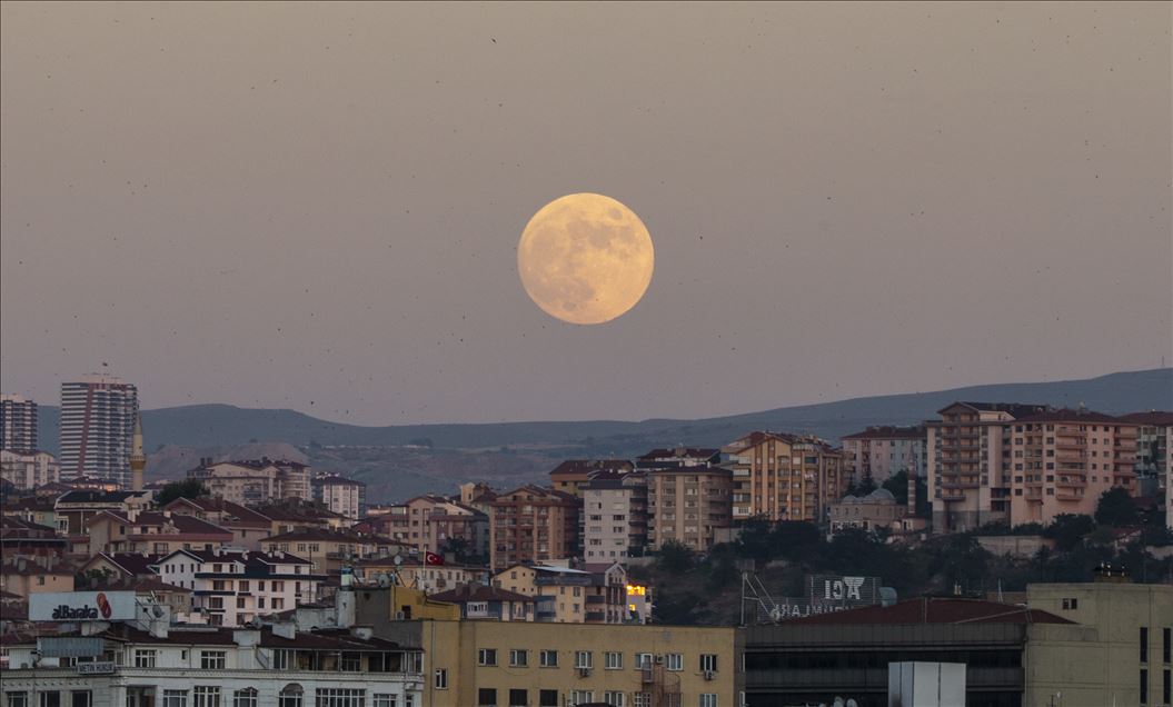 Sunset and full moon in Turkish capital