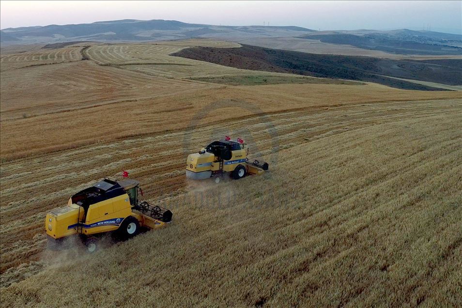 Gölbaşı'nda hasat drone ile görüntülendi