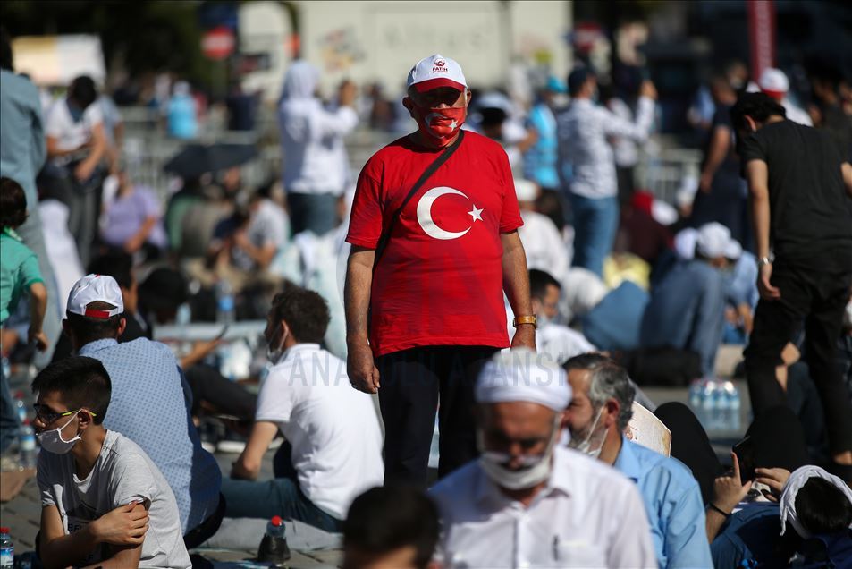 People flock the Hagia Sophia Mosque for the Friday Prayer