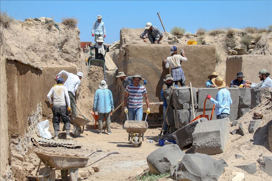 Stonemasonry of 2,700 year old Urartu temple in Turkey's Van