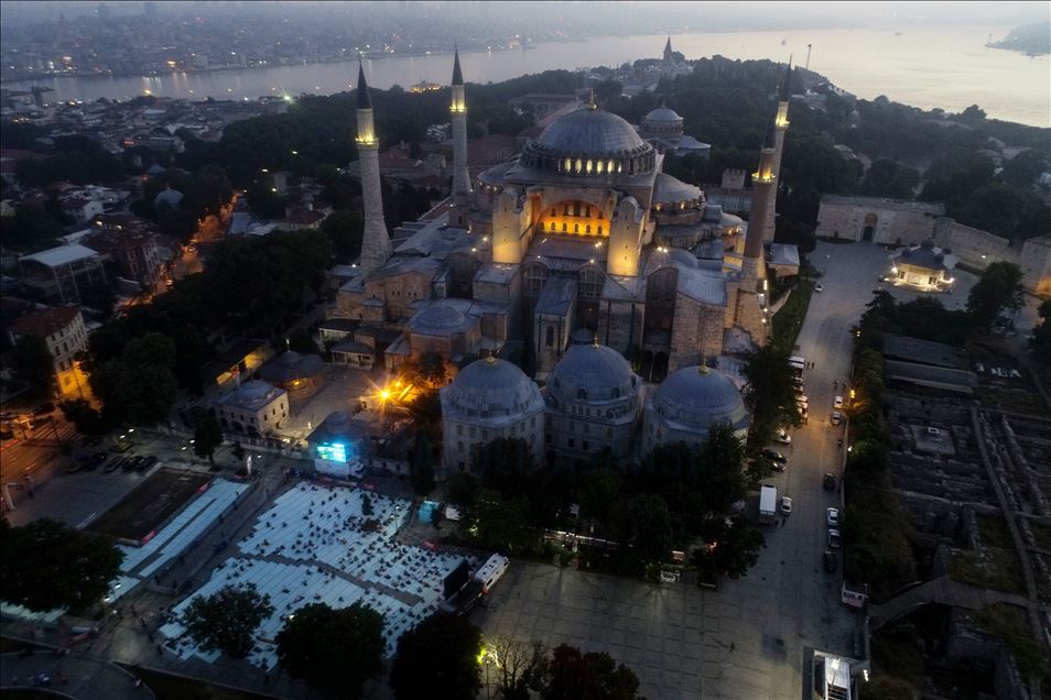 Morning prayer at Hagia Sophia Grand Mosque in Istanbul