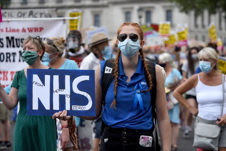 Nurses and other frontline NHS workers stage a protest in London