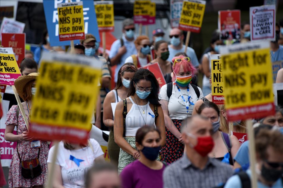 Nurses and other frontline NHS workers stage a protest in London