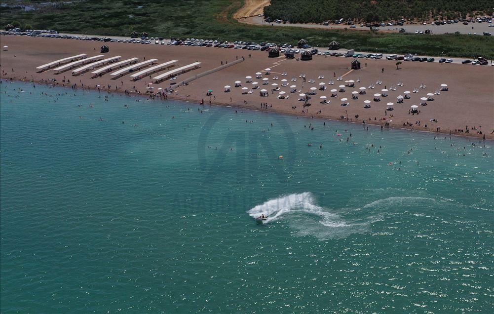 Summer at Karaburun beach of Lake Beysehir in Konya