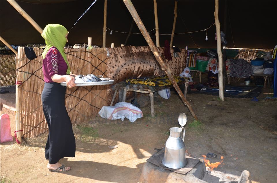 Koçerên ji herêmên germ tên Mûşê di konan da dijîn