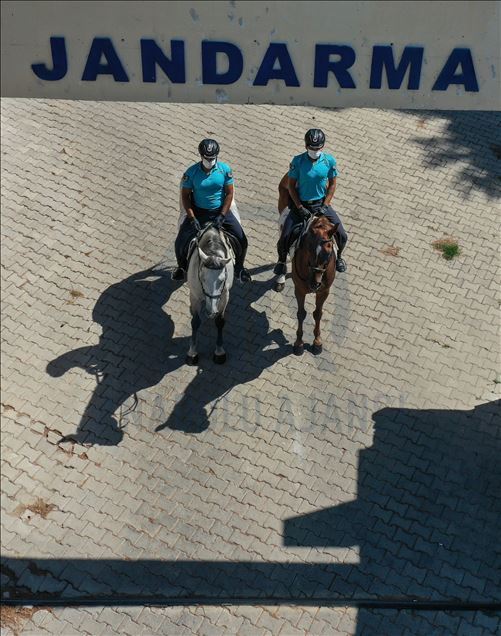 Mounted gendarmes patrolling districts of Izmir