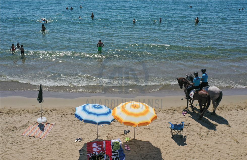 Mounted gendarmes patrolling districts of Izmir