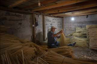 Tarladan toplanan otlar, usta ellerde süpürgeye dönüşüyor