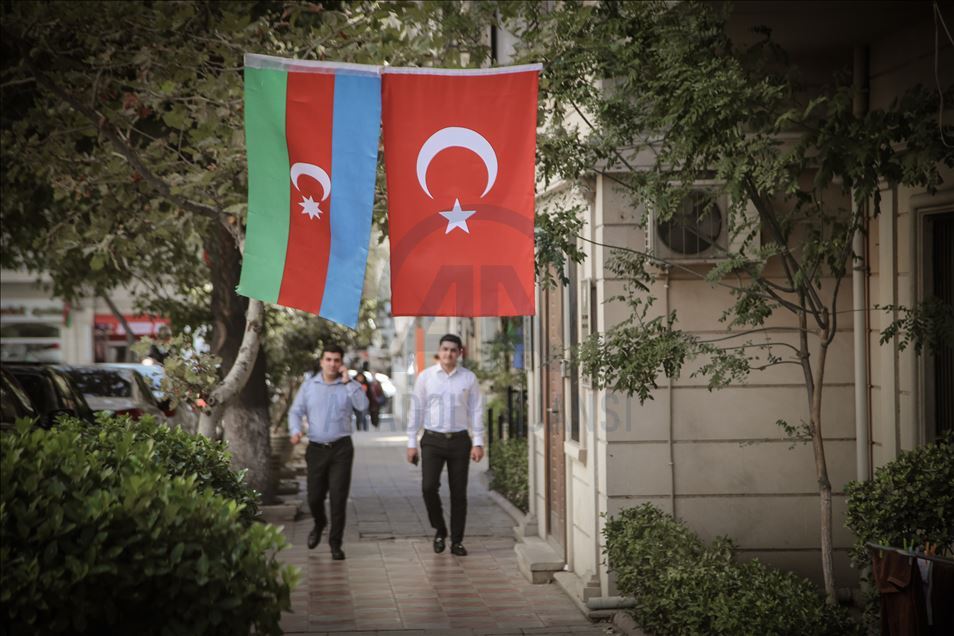 Azerbaijani and Turkish flags in Baku streets