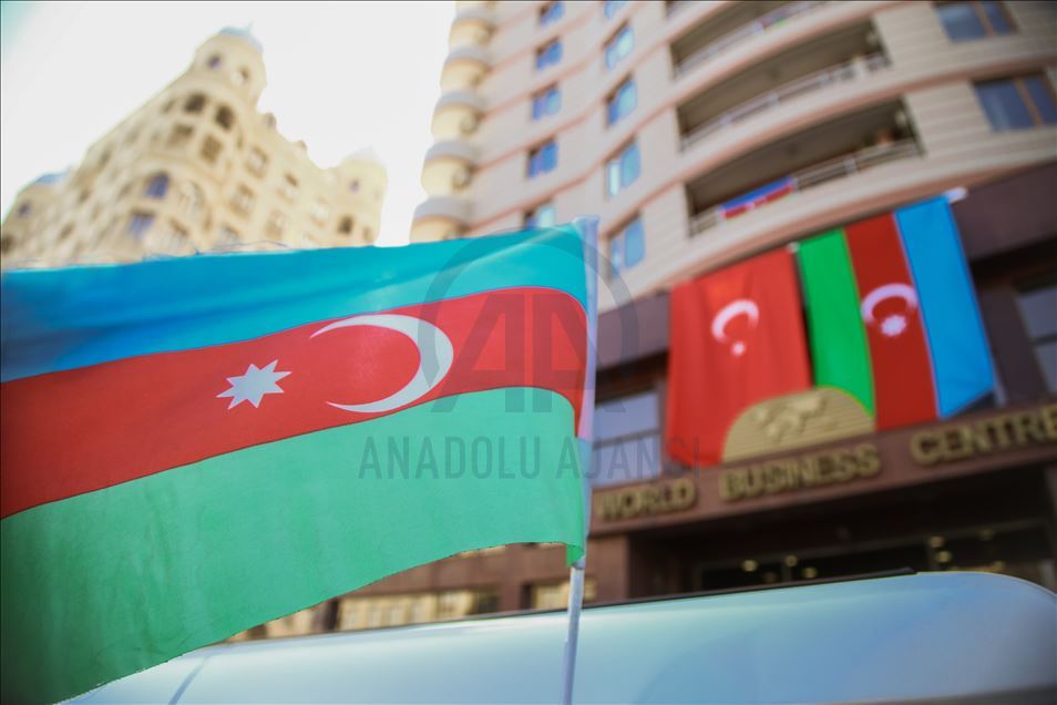 Azerbaijani and Turkish flags in Baku streets