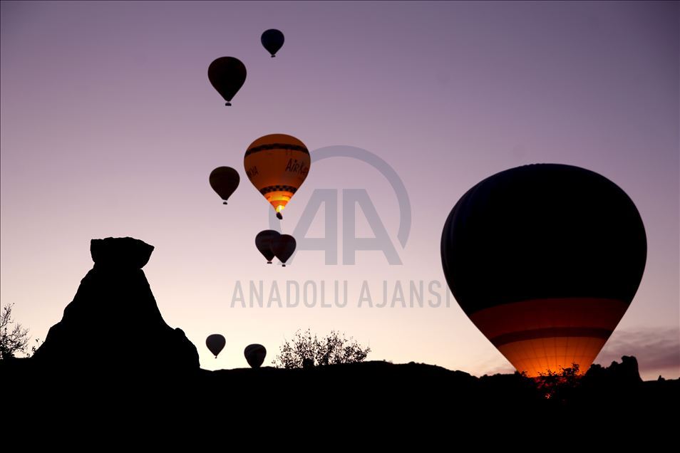 Hot Air Balloons at Historical Cappadocia region in Central Anatolia