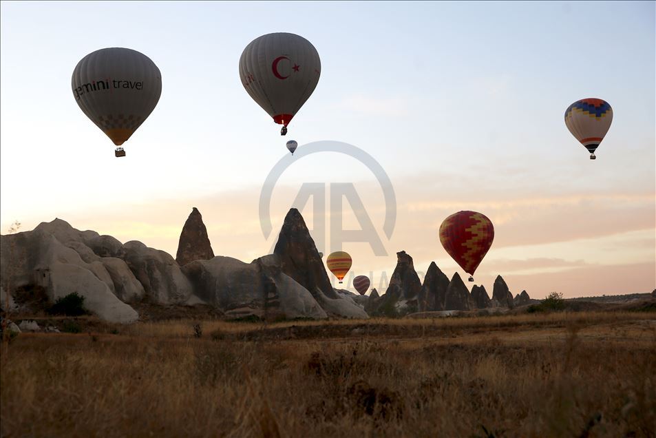 Hot Air Balloons at Historical Cappadocia region in Central Anatolia