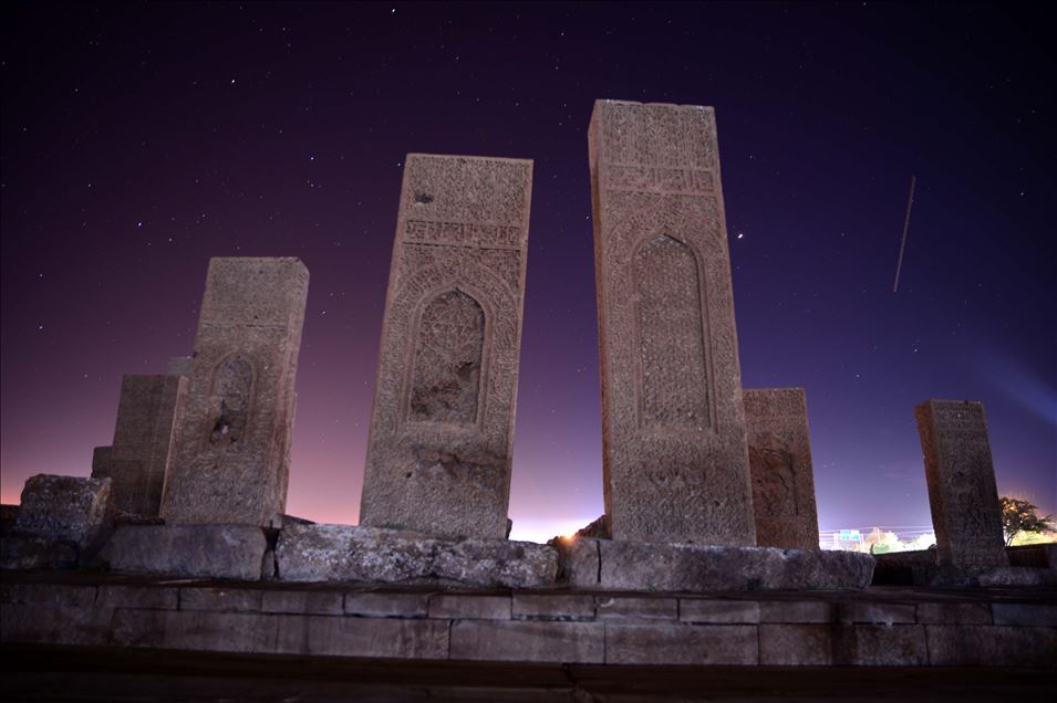 Ahlat Seljuk Square Cemetery fascinates with its night view