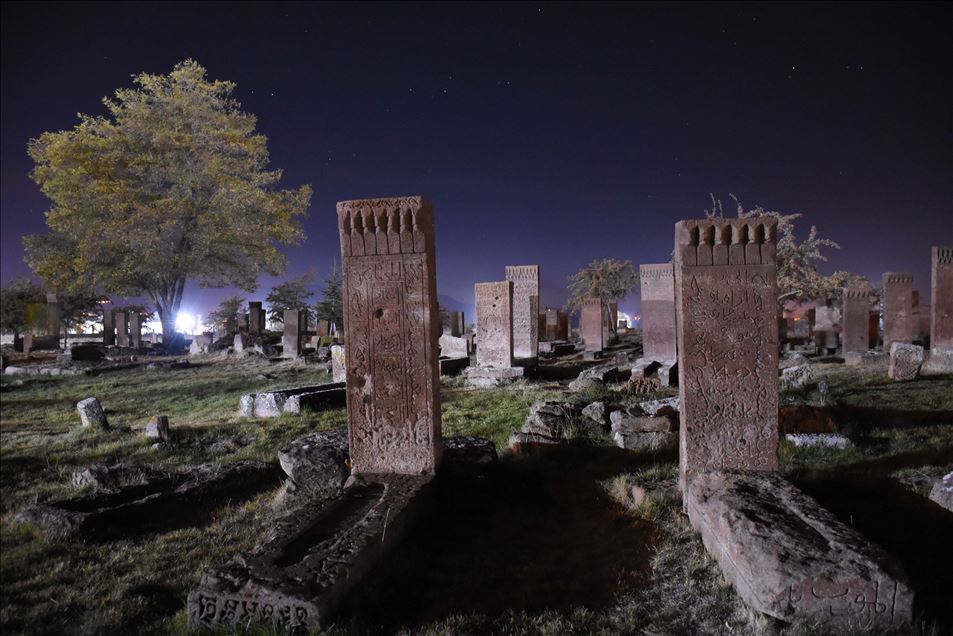 Ahlat Seljuk Square Cemetery fascinates with its night view