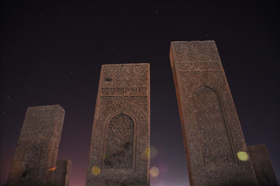Ahlat Seljuk Square Cemetery fascinates with its night view