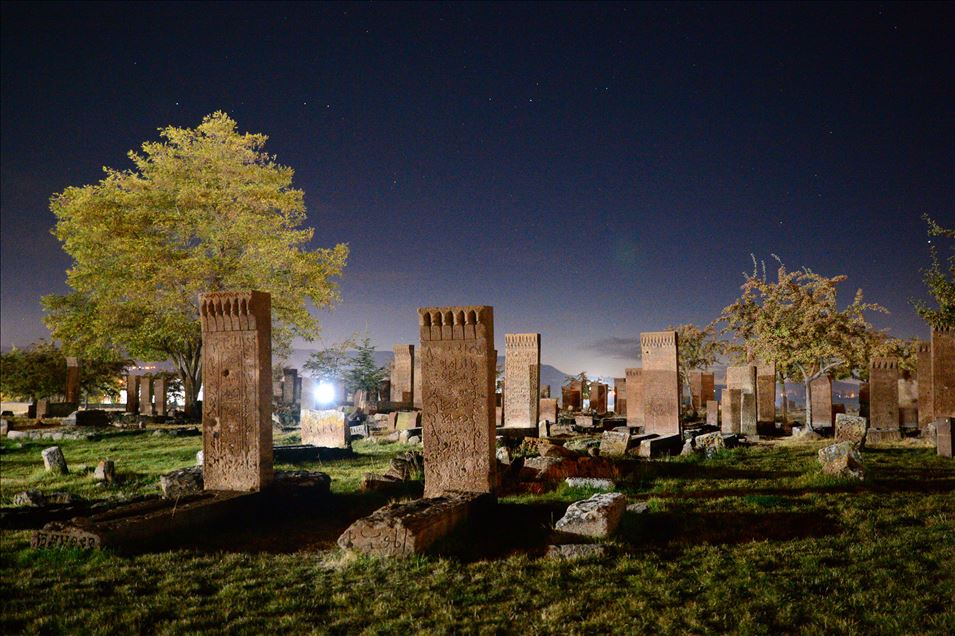 Ahlat Seljuk Square Cemetery fascinates with its night view