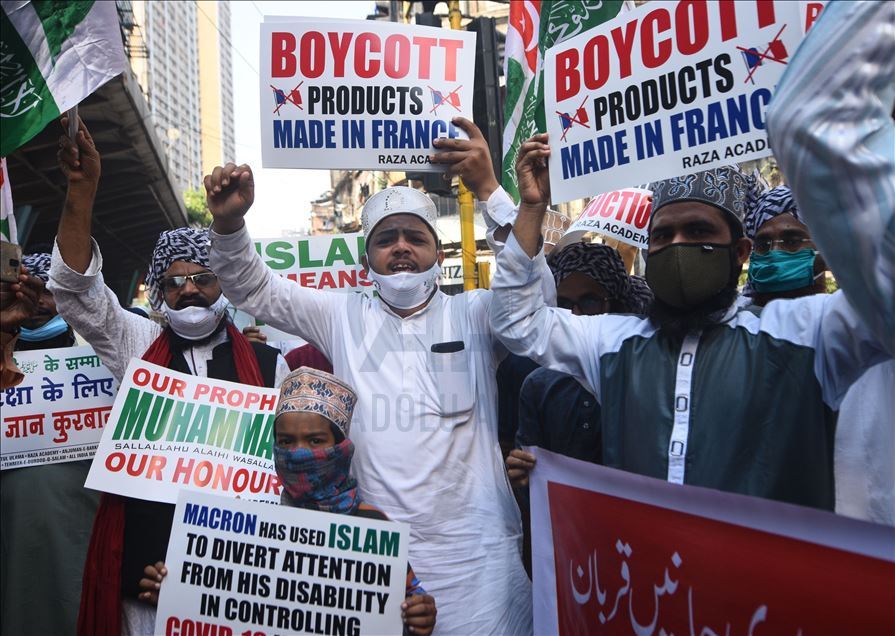 Protesta contra el presidente francés, Emmanuel Macron, en India