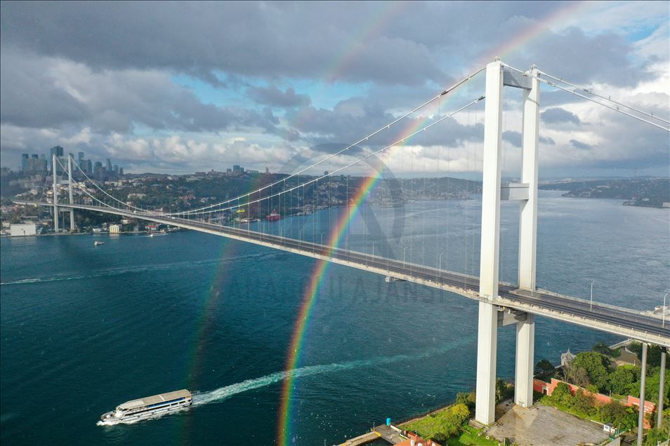 Rainbow over the July 15 Martyrs Bridge in Istanbul