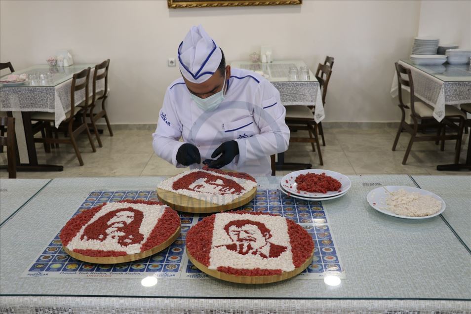 Aşpêjê Mêrdînî ji goşt û dohn portreyan çêdike