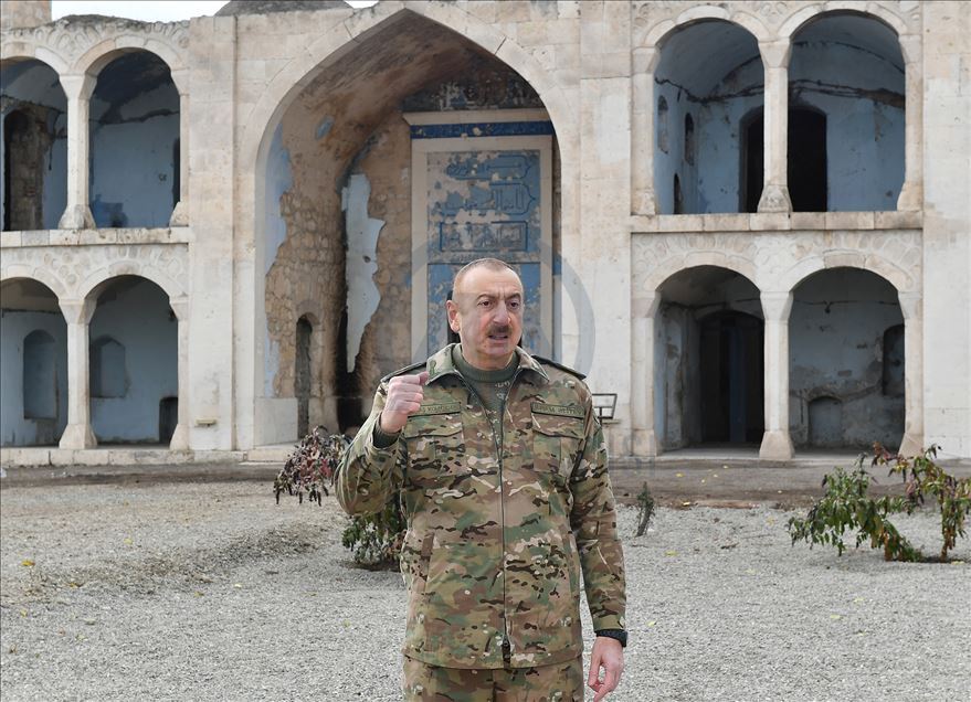 Azerbaijani President Ilham Aliyev and first lady Mehriban Aliyeva visit Agdam