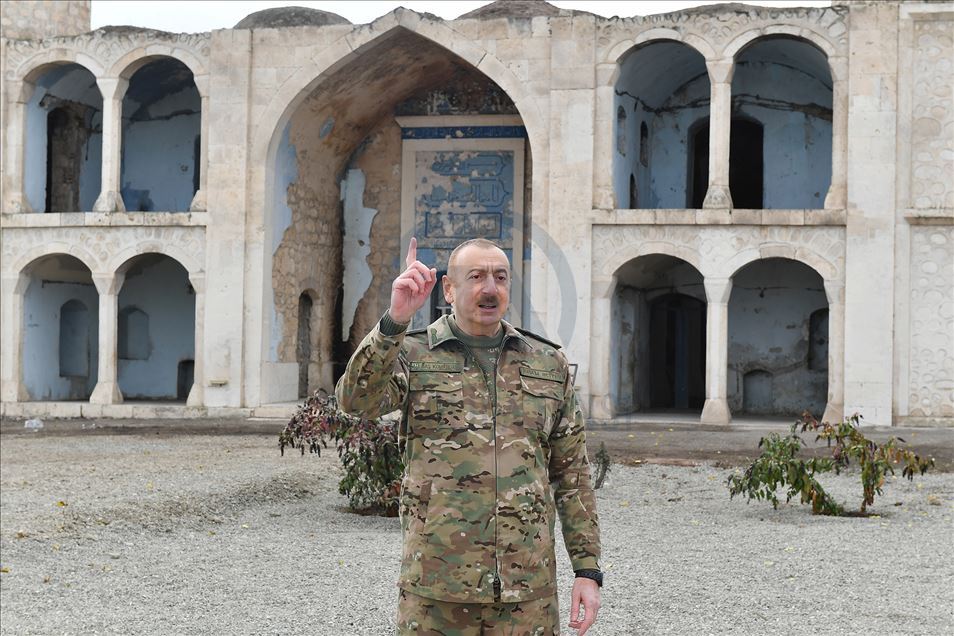 Azerbaijani President Ilham Aliyev and first lady Mehriban Aliyeva visit Agdam
