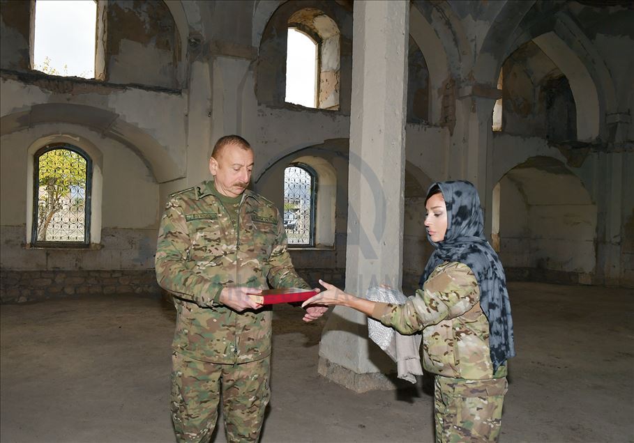 Azerbaijani President Ilham Aliyev and first lady Mehriban Aliyeva visit Agdam