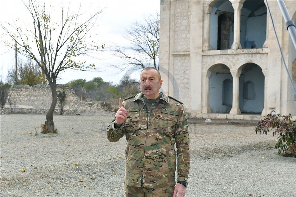 Azerbaijani President Ilham Aliyev and first lady Mehriban Aliyeva visit Agdam
