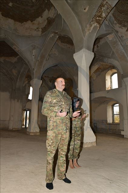 Azerbaijani President Ilham Aliyev and first lady Mehriban Aliyeva visit Agdam