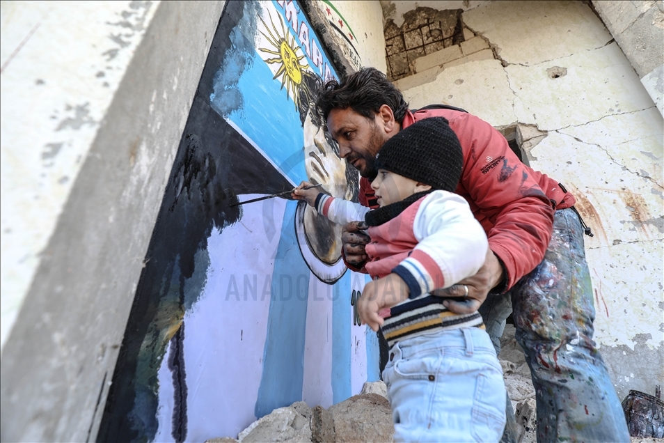 Artista sirio inmortaliza a Maradona en Idlib