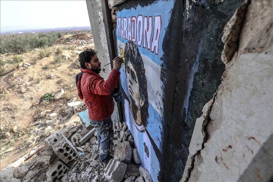 Artista sirio inmortaliza a Maradona en Idlib