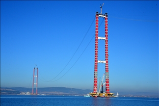 Construcción del puente 1915 Canakkale en Turquía