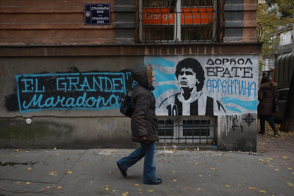 Mural de Diego Maradona en Belgrado, capital de Serbia