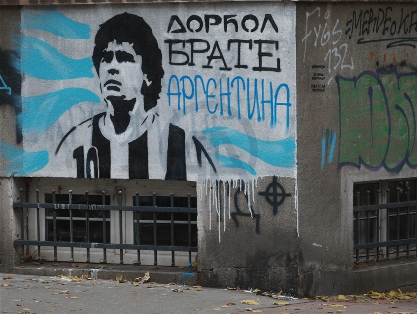 Mural de Diego Maradona en Belgrado, capital de Serbia