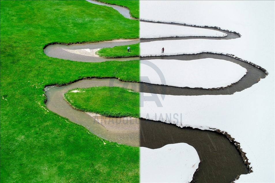 Winter and summer views of meanders