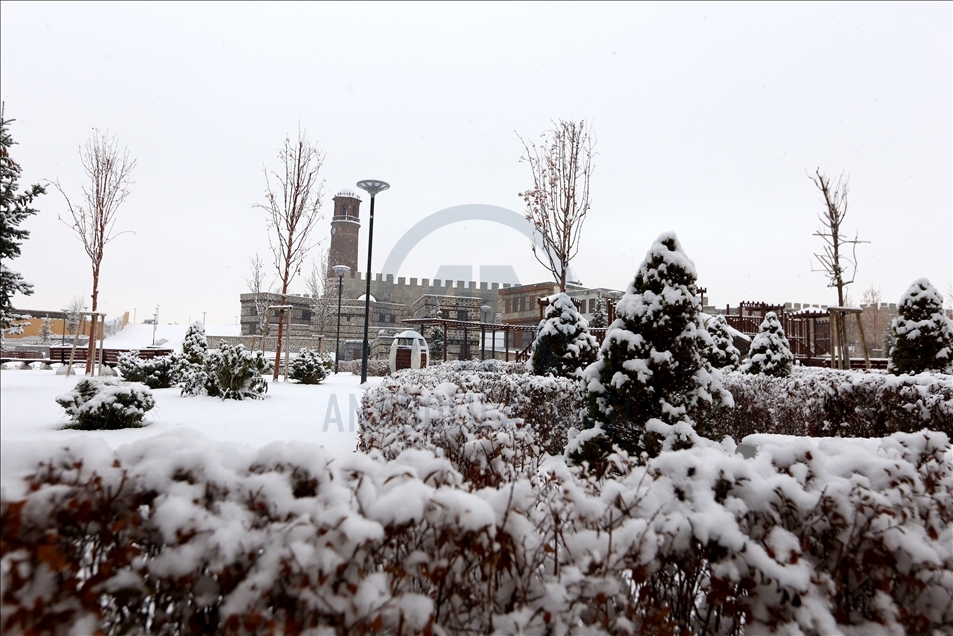 Erzurum kar yağışıyla beyaza büründü