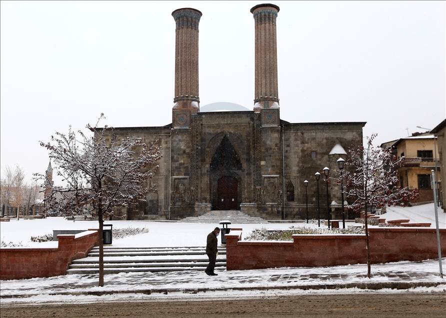 Erzurum kar yağışıyla beyaza büründü