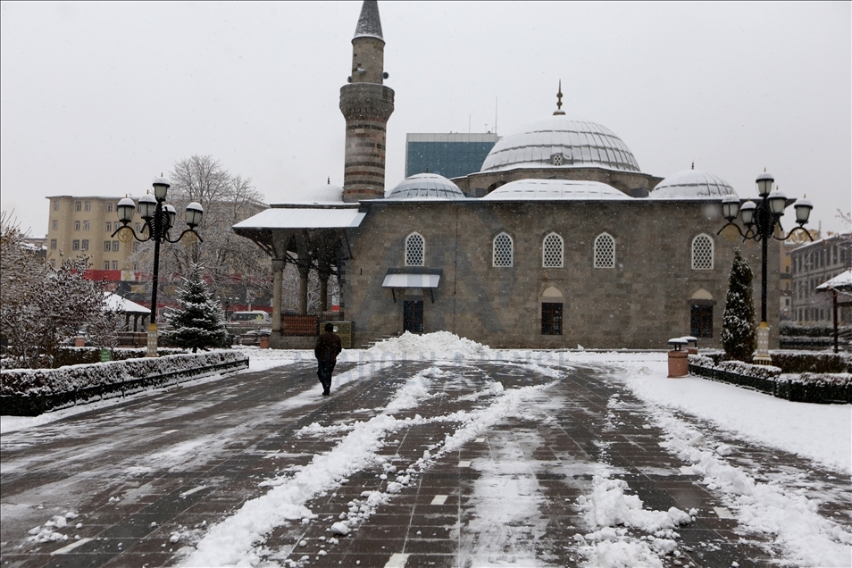 Erzurum kar yağışıyla beyaza büründü