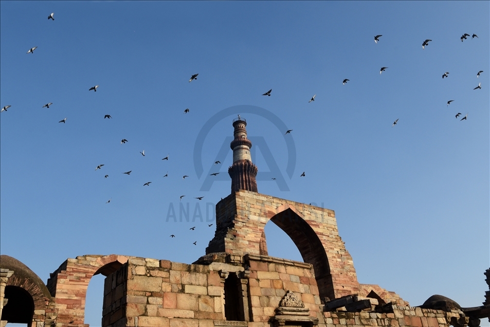NEW DELHI, INDIA -DECEMBER 14, 2020 : A view of the Qutub Minar as the complex re-opens to the public after lockdown, in New Delhi, India, on December 14, 2020 : Imtiyaz Khan 