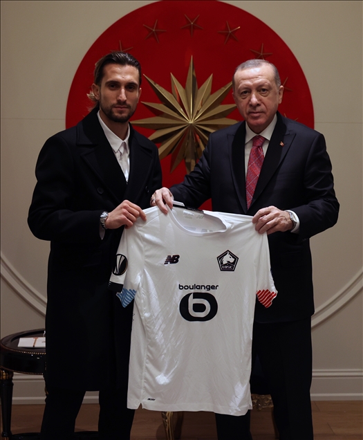 Turkish President Recep Tayyip Erdogan receive Lille's football player Yusuf Yazici