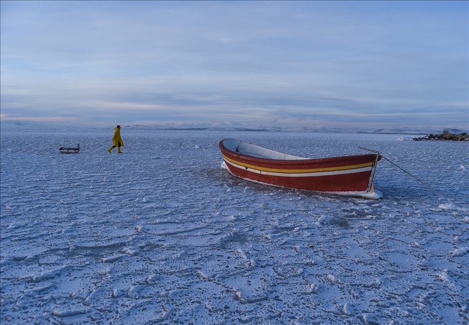 People enjoy winter at Lake Cildir