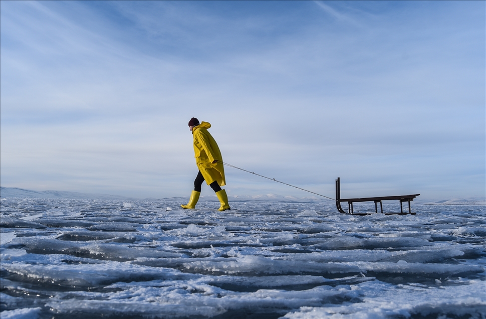 People enjoy winter at Lake Cildir