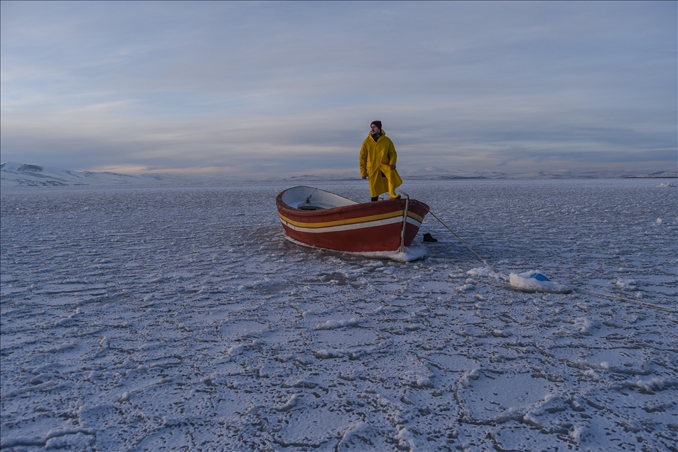 People enjoy winter at Lake Cildir