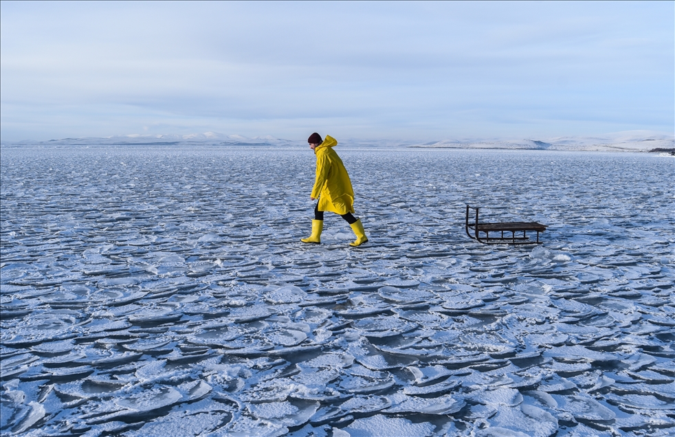 People enjoy winter at Lake Cildir