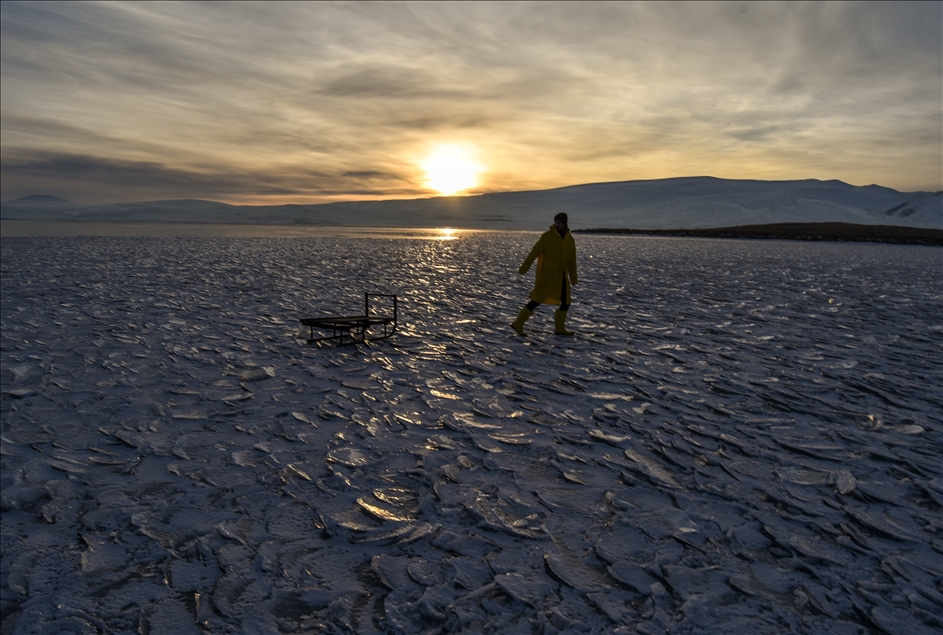 People enjoy winter at Lake Cildir