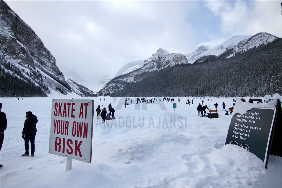 Ice skating on frozen Lake Louise in Canada Anadolu Ajansı