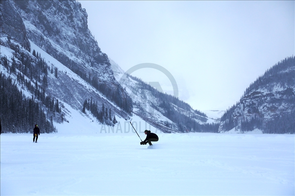 Ice Skating On Frozen Lake Louise in Canada