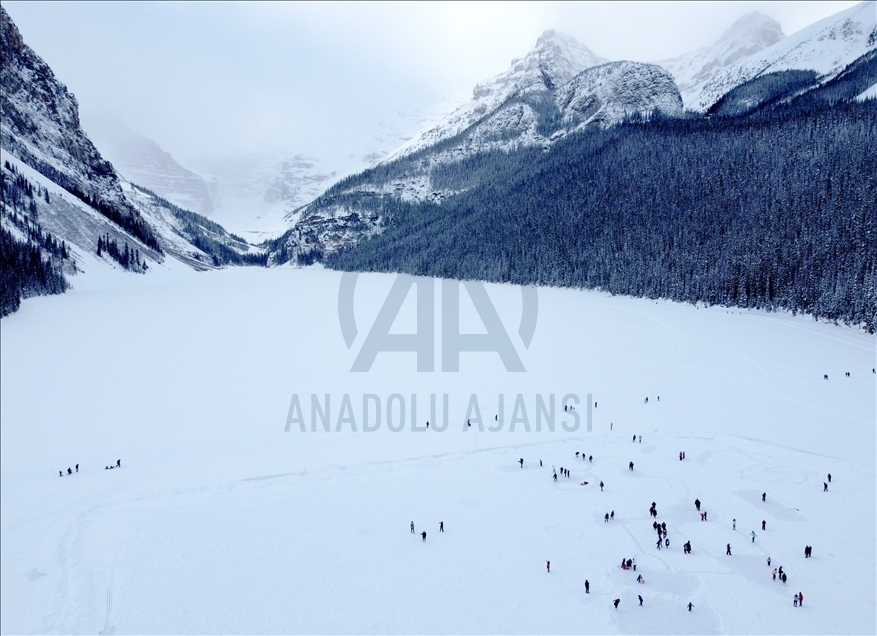 Ice Skating On Frozen Lake Louise in Canada